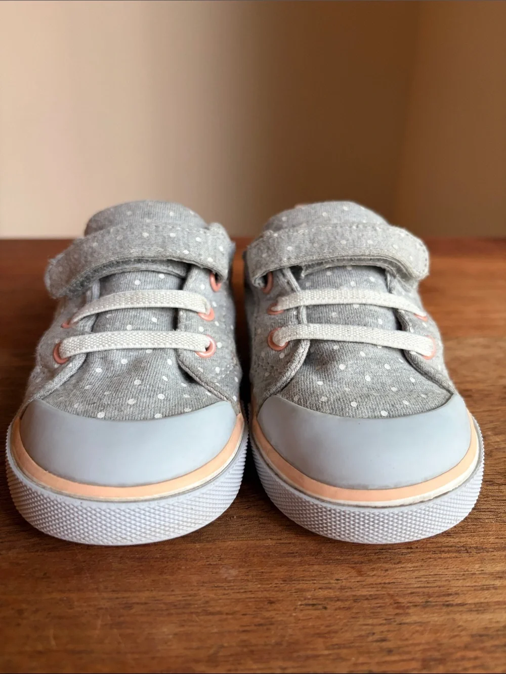 See Kai Run Kristin Grey Polka Dot Sneakers with Pink Accents
